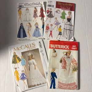 Bundle of Four Sewing Patterns for Barbie-sized Doll Clothes